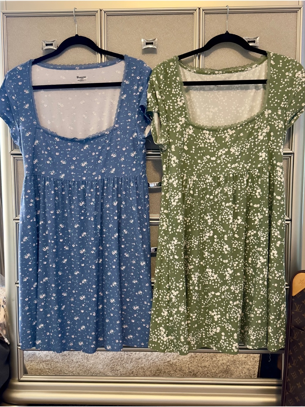 Summer Dress BUNDLE Women’s Square-Neck Floral Swing Dress - Blue & Olive